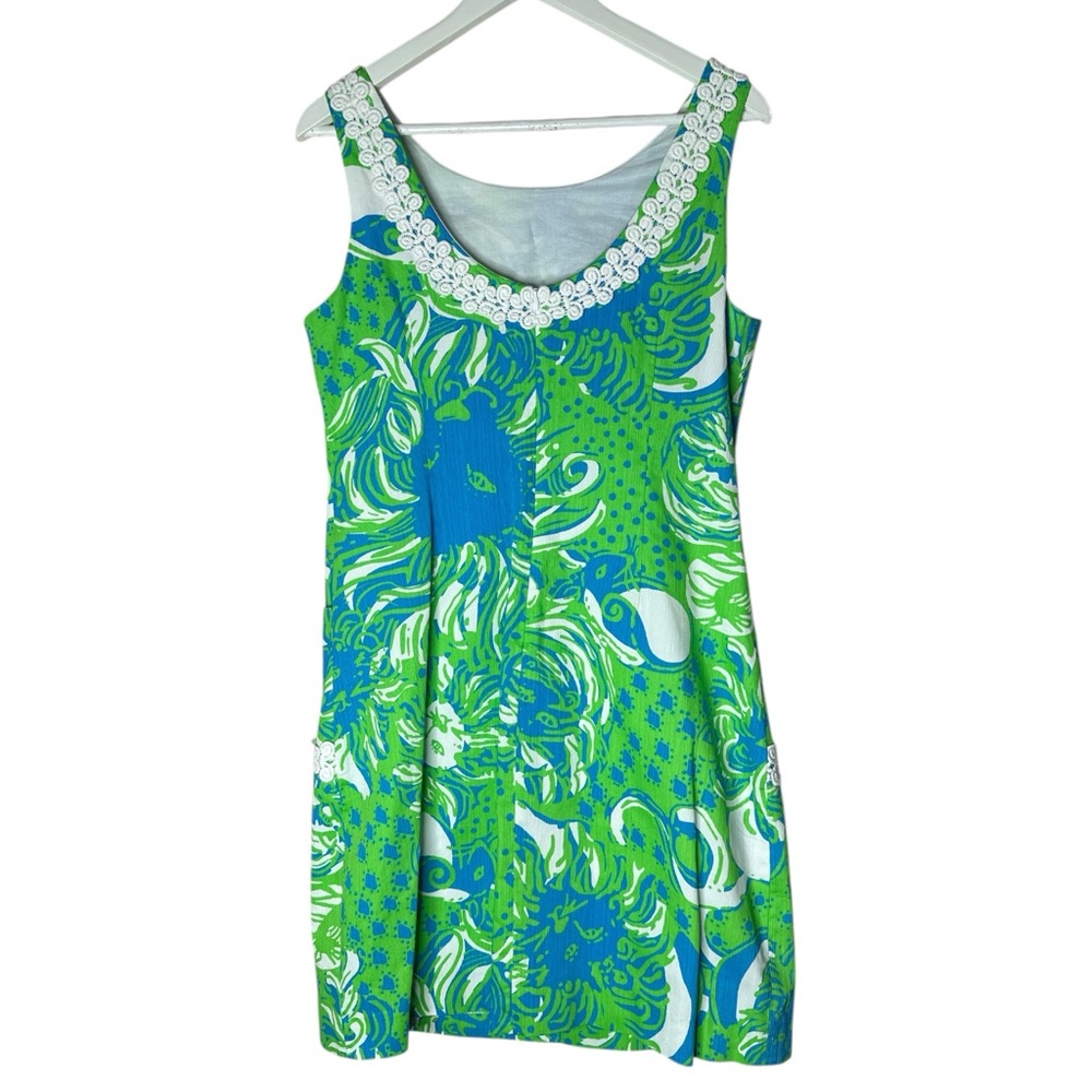 Lilly Pulitzer Liz Limeade Roar Of The Jungle Lace Green Blue Shift Dress Sz 10 - Picture 5 of 11
